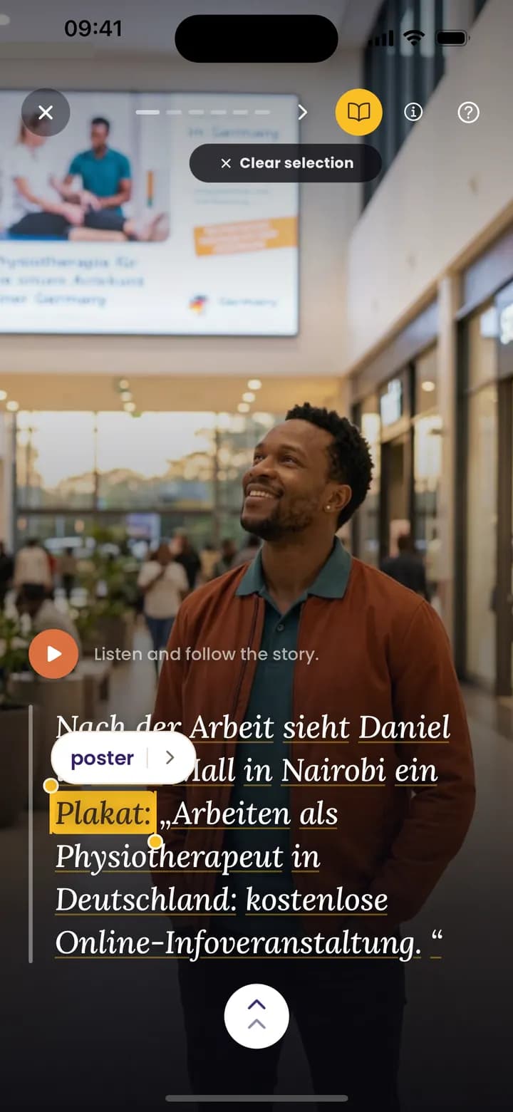 Fluedy App — German vocabulary explained in your native language