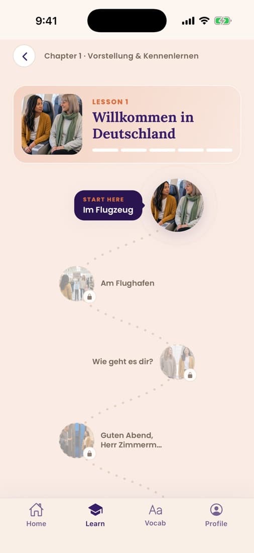 Fluedy-App: Story aus dem Kurs Deutsch A1, Mara bei ihren ersten Schritten in München