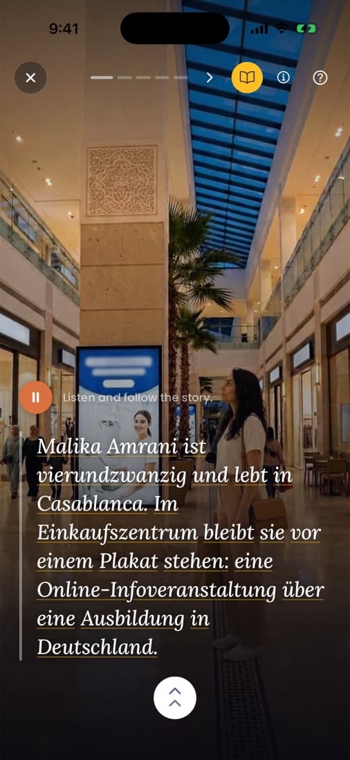 Fluedy-App: Story aus dem Kurs Zahnmedizinische Fachangestellte, Malika in der Zahnarztpraxis