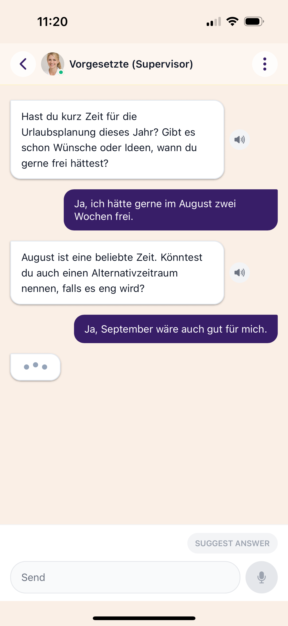 KI-Dialog-Bildschirm in der Fluedy App